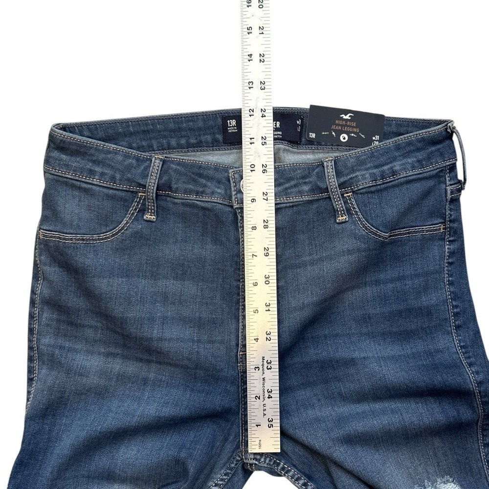 HOLLISTER High Rise Jean Legging sz 13R / W31 x L28 Dark Blue Distressed NWT - Picture 4 of 12
